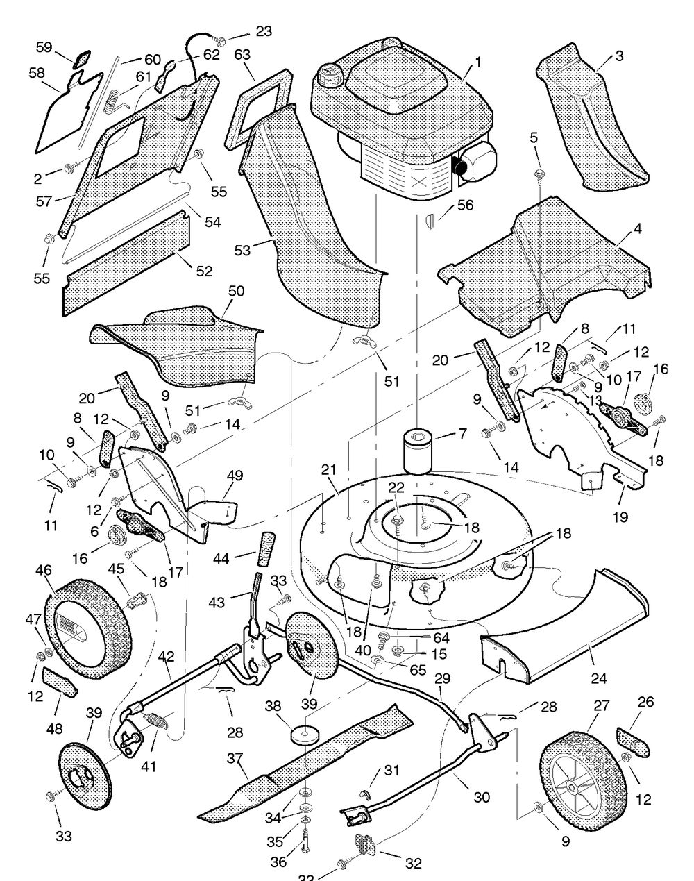 Mower Housing Assembly Diagram and Parts List for 22859X7A 1996 Briggs and Stratton Lawn Mower
